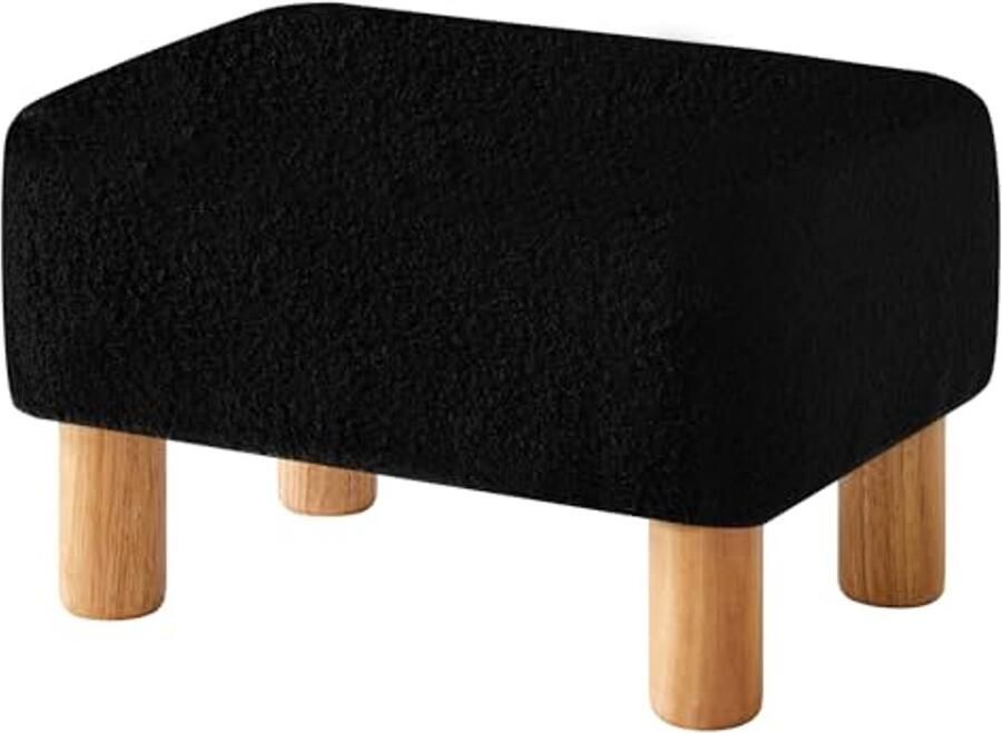Rechthoekige Voetenbank met Houten Poten Zachte Teddyflleece Poef voor Woonkamer en Slaapkamer
