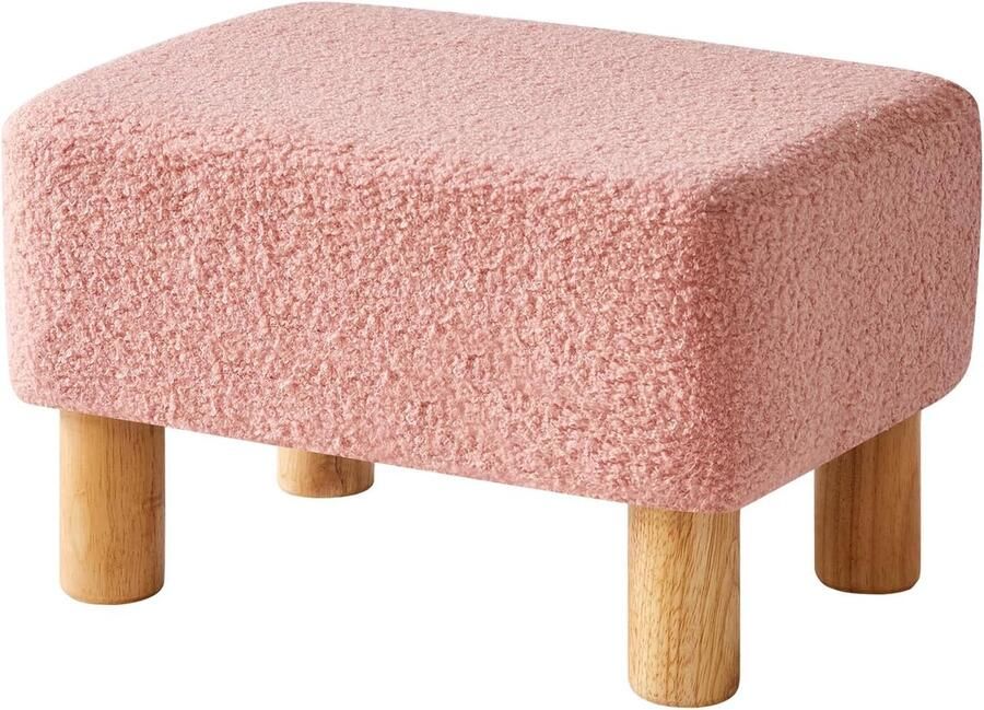 Rechthoekige voetenbank met teddy fluweel en houten poten Ideaal voor woonkamer en slaapkamer