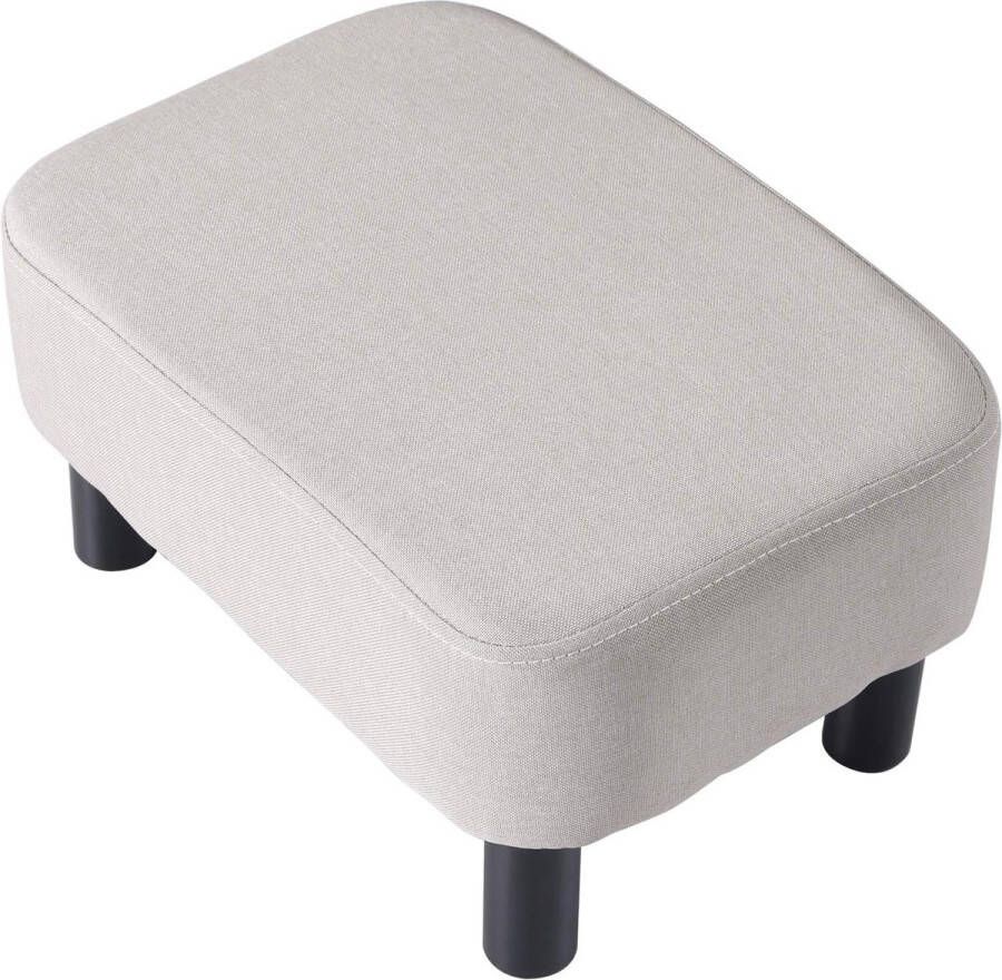 Rechthoekige voetenbank zitkruk 42 x 29 x 23 cm gevoerde kruk van katoenen doek houten poten comfortabele en dikke zitbank ruimtebesparend voor woonkamer hal kantoor lichtgrijs