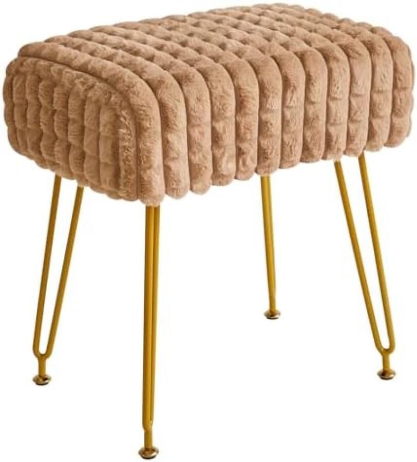 Rechthoekige voetensteun kruk Ottomaanse make-up ijdelheid kruk bijzettafel fluwelen kaptafel stoel voetenbank stoel gouden stalen poten voor make-up kamer slaapkamer vierkant raster Khaki