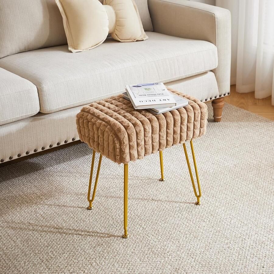 Rechthoekige voetensteun kruk Ottomaanse make-up ijdelheid kruk bijzettafel fluwelen kaptafel stoel voetenbank stoel gouden stalen poten voor make-up kamer slaapkamer vierkant raster