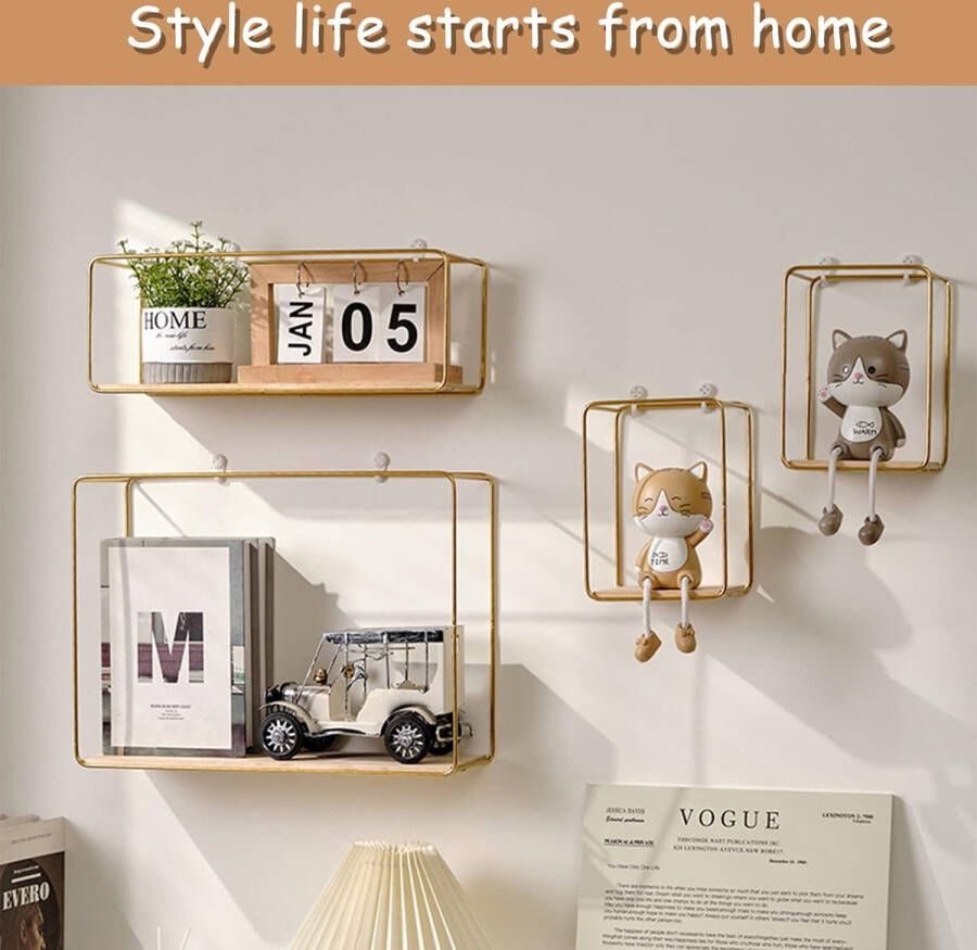 Rechthoekige wandplank metaal set van 4 decoratief hangrek loft wandplank planken voor wanddecoratie in woonkamer slaapkamer badkamer café en hotel