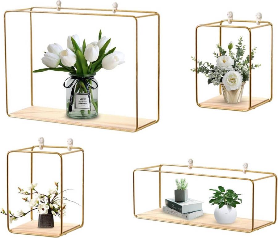 Rechthoekige wandplank metaal set van 4 decoratief hangrek loft wandplank planken voor wanddecoratie in woonkamer slaapkamer badkamer café en hotel