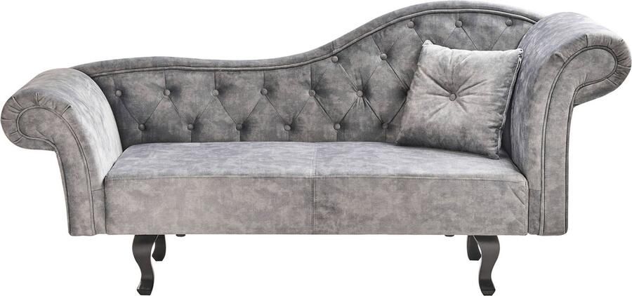 Beliani Rechtszijdige chaise longue LATTES Fluweel Grijs met kussen