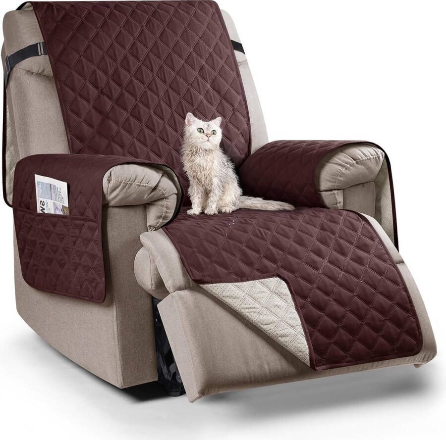 Recliner Bankhoes waterdichte bescherming voor armstoelen met zijvak (1 zits koffie)