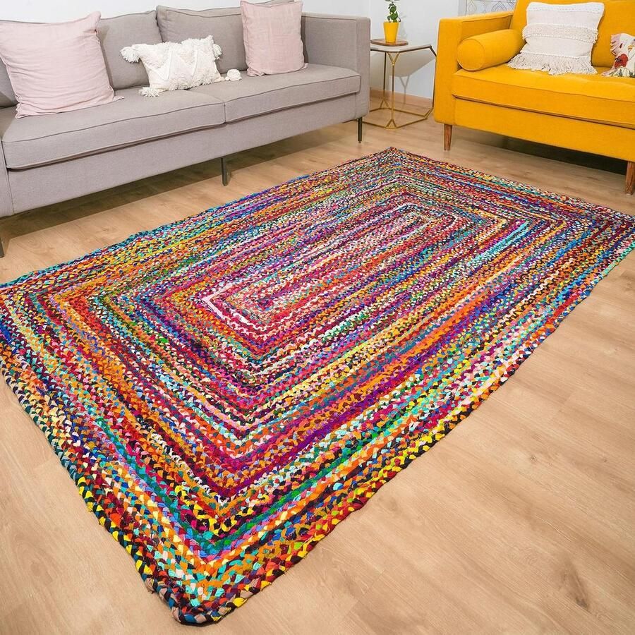 Rectangle Large Rag Rug Boho Vloerkleed 1 stuk Multicolor Katoen 4x6
