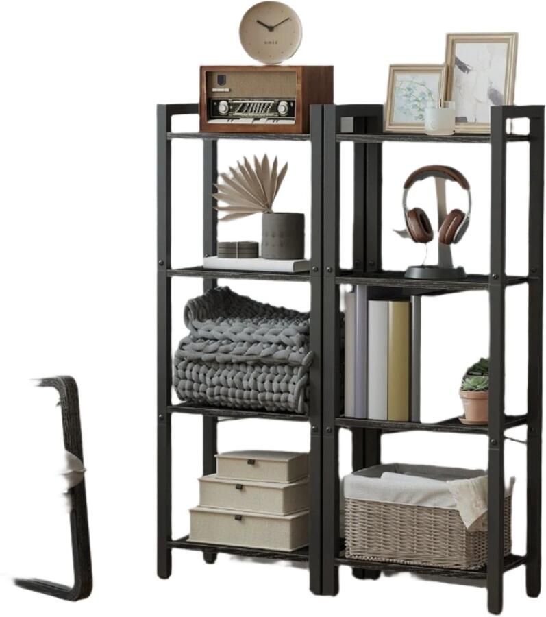 Regal Bookshelf Standregal Display Plank Ebony Black 24x40x107cm stalen frame Veilige en stijlvolle opslagoplossing