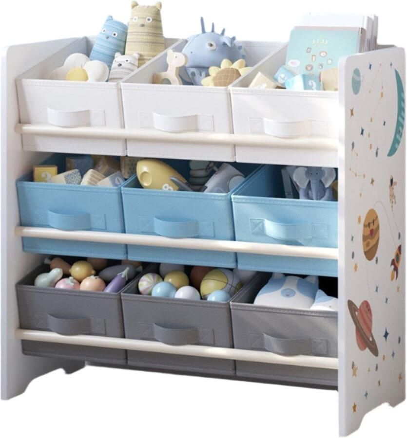 Regal Bookshelf Storage Organizer Space Saver 9 Non-Woven Fabric Boxes Versatile Design 62.5 x 29.5 x 60 cm