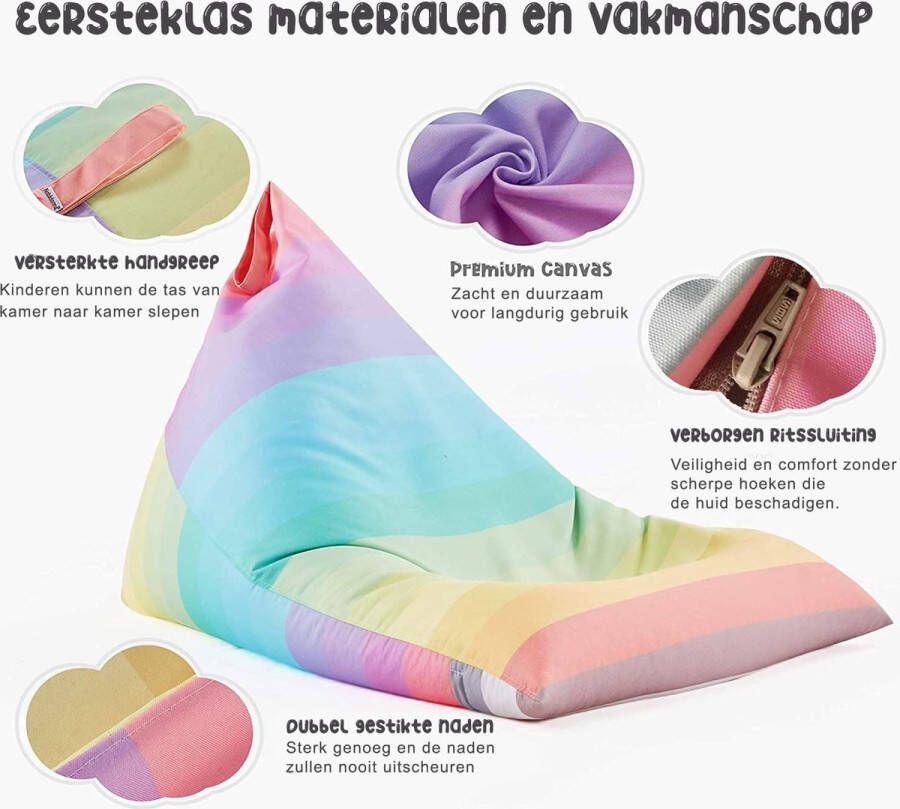 Regenboog Pluche Zitzak Stoelhoes voor Kinderen: Met Geheime Opbergplek voor Knuffels en Speelgoed! Rust en Orde in de Slaapkamer Extra Groot Premium Zeildoek 250L