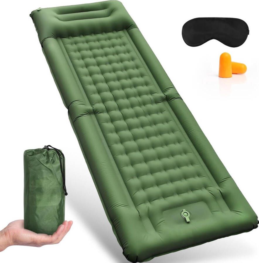 Reis-isomat luchtmatras zelfopblazend verdikte opblaasbare isomat camping met voetpers pomp opblaasbaar luchtmatras ultralicht isolatiemat met hoofdkussen oogmasker oordopjes