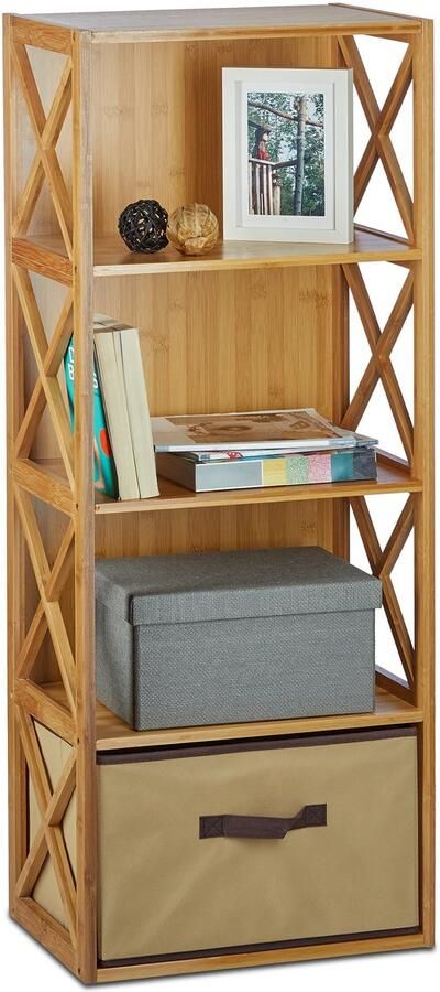 Relaxdays 2x opbergrek bamboe met mand badkamerrek keukenrek 4 etages