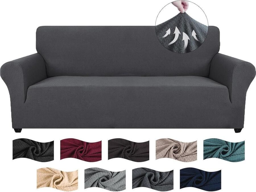 Rekbare 3-Zits Bankhoes voor Complete Bescherming Krasbestendig en Anti-Slip Wasi- en Huisdierbestendig in Donkergrijs - Foto 2