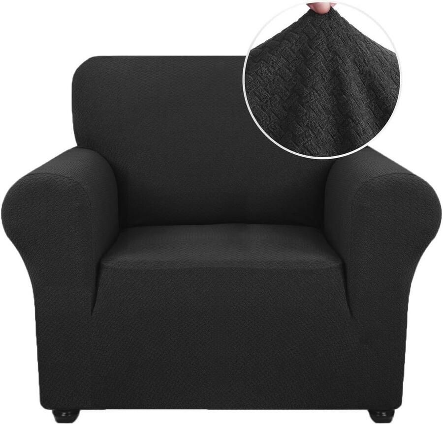 Rekbare Bankhoes 1 Zit Elastische Sofahoes voor Complete Bescherming in Zwart