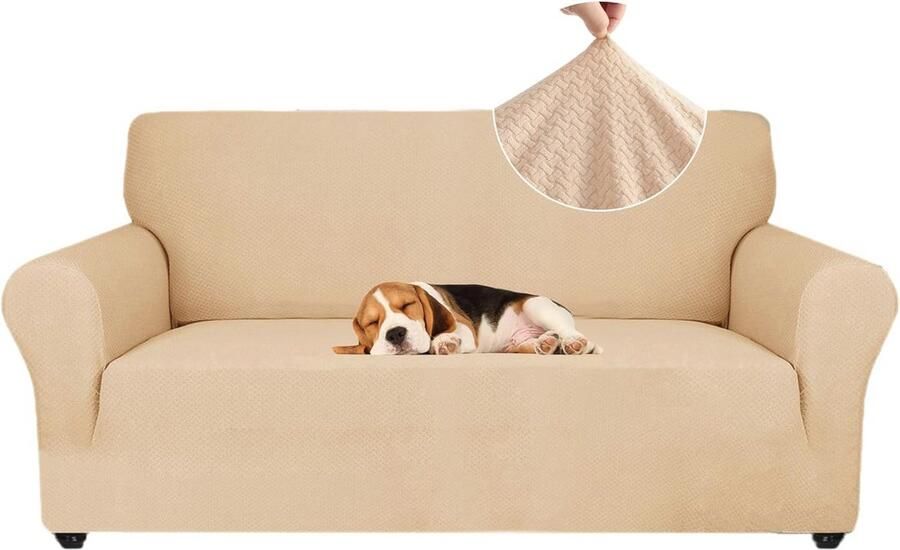 Rekbare Bankhoes 2 Zits Elastische Sofahoes voor Woonkamer Krasbestendige Meubelhoes Universeel en Vlekbestendig Beige