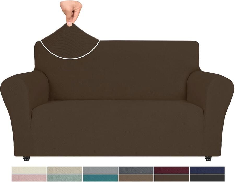 Rekbare Bankhoes 2 Zits met Anti-slip en Krasbestendige Bescherming Donkere Koffie