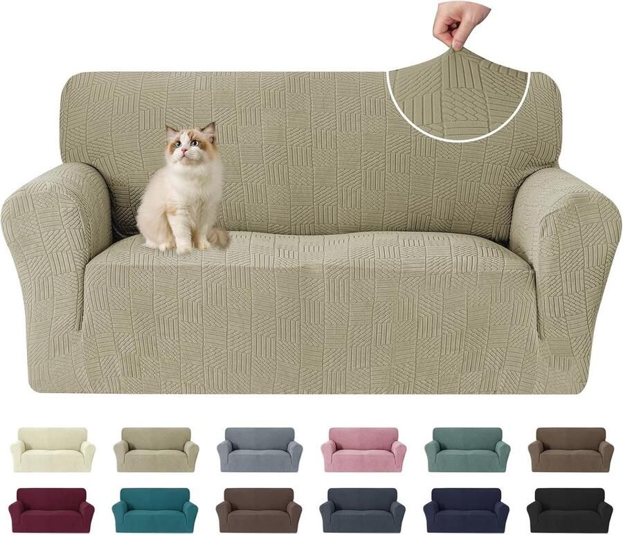 Rekbare Bankhoes 2 Zits met Antislipschuim Wasbare Vlekbestendige Hoes voor Woonkamer in Kaki