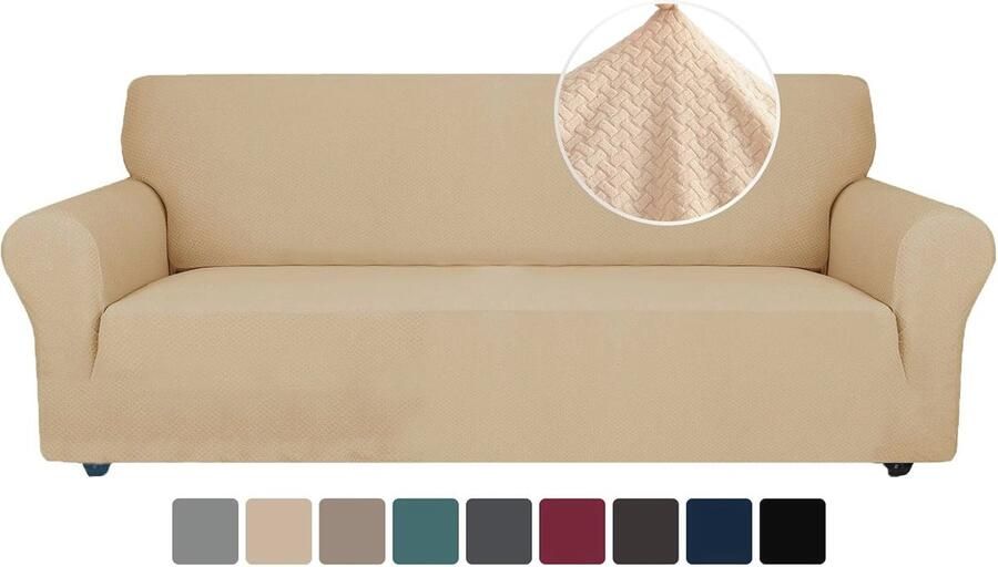 Rekbare Bankhoes 3 Zits Waterdichte en Krasbestendige Bankbescherming Universele Sofahoes voor Woonkamer Beige