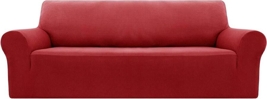 Rekbare Bankhoes met Armleuning Stretch Bankhoezen Beschermer Fauteuil 3-Zits Woonkamer Kerstversiering 180-230 cm Rood