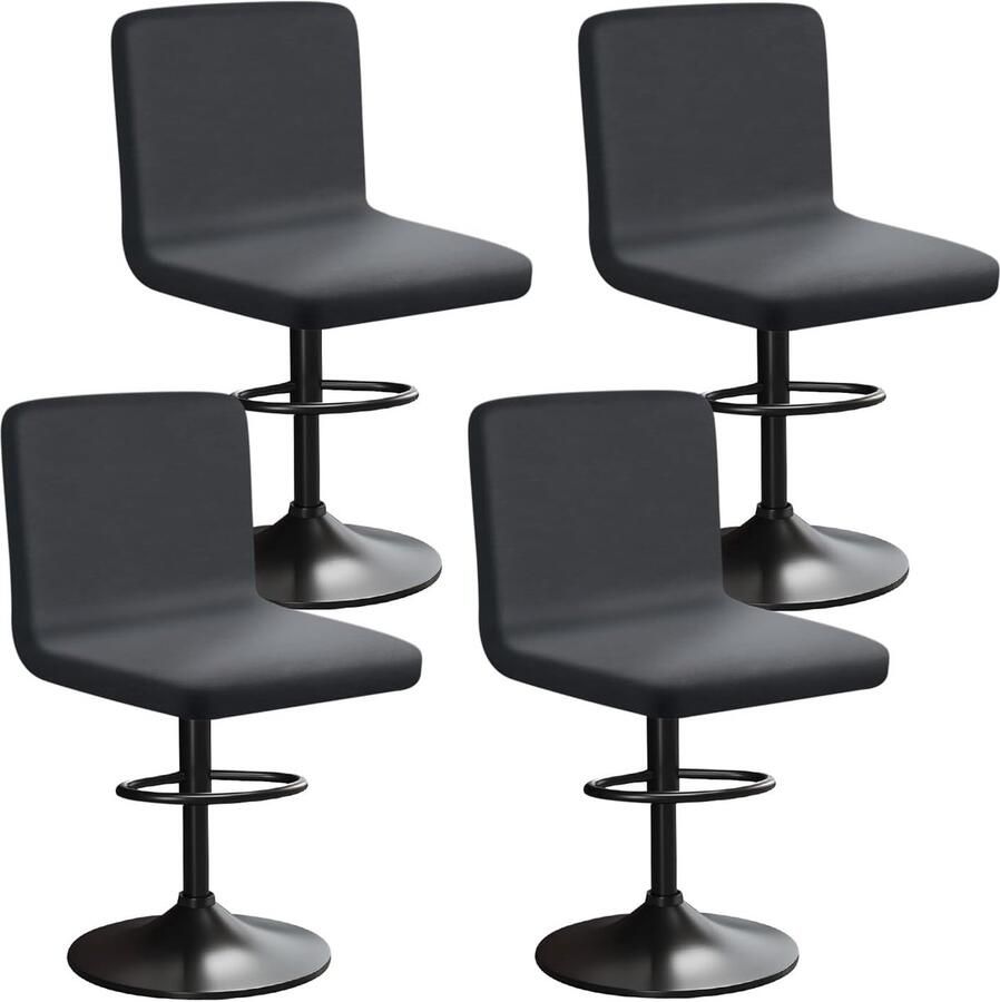 Rekbare Barstoel Covers met Rugleuning Luxe Fluwelen Stof Zacht en Wasbaar (Grijs Set van 4)
