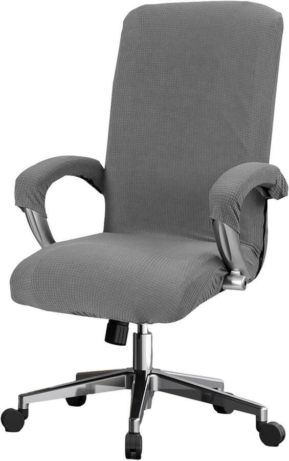 Rekbare bureaustoelhoes Universeel wasbaar Grijze draaibare stoelhoes met afneembare armleuningen