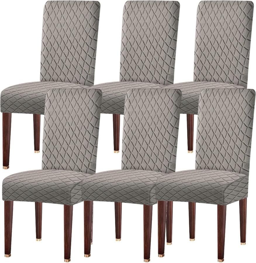 Rekbare en Afneembare Stoelhoezen 6-delige Set voor Eetkamerstoelen Wasbaar en Universeel Moderne Decoratie in Taupe