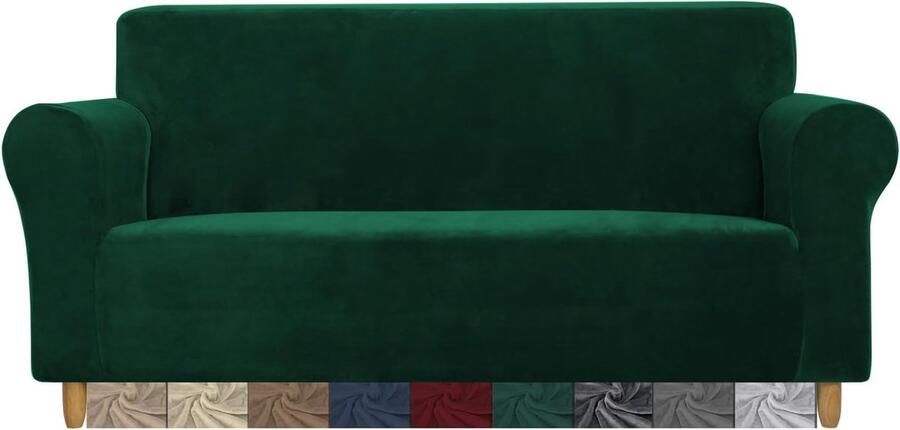 Rekbare Fluwelen Bankhoes voor 2-zitsbanken Donkergroen