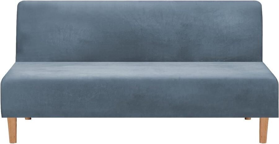 Rekbare fluwelen hoes voor slaapbank zonder armleuningen extra zachte bank futon hoes meubelbeschermer voor opvouwbare slaapbank dik fluweel grijsblauw