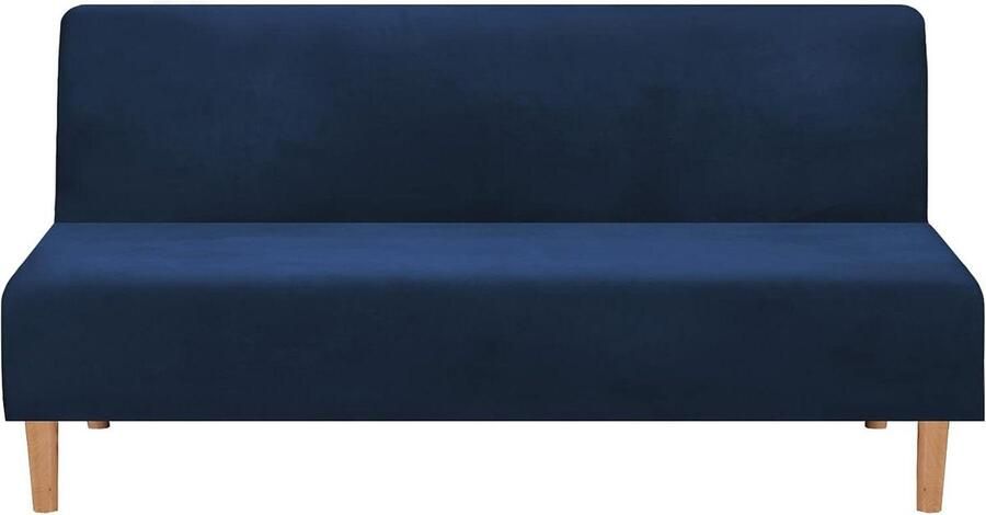 Rekbare fluwelen hoes voor slaapbank zonder armleuningen dikke zachte hoes meubelbeschermer voor opvouwbare slaapbank marineblauw - Foto 2