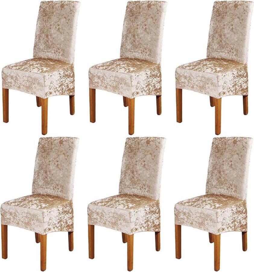 Rekbare Fluwelen Stoelhoezen voor Eetkamer XL Hoog Rug 6 Stuks Champagne