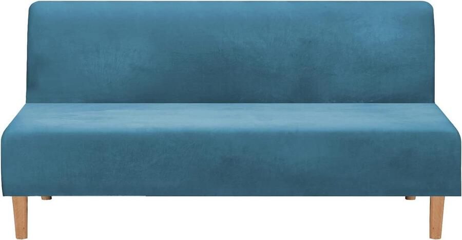 Rekbare hoes voor slaapbank zonder armleuningen dik fluweel pauwblauw