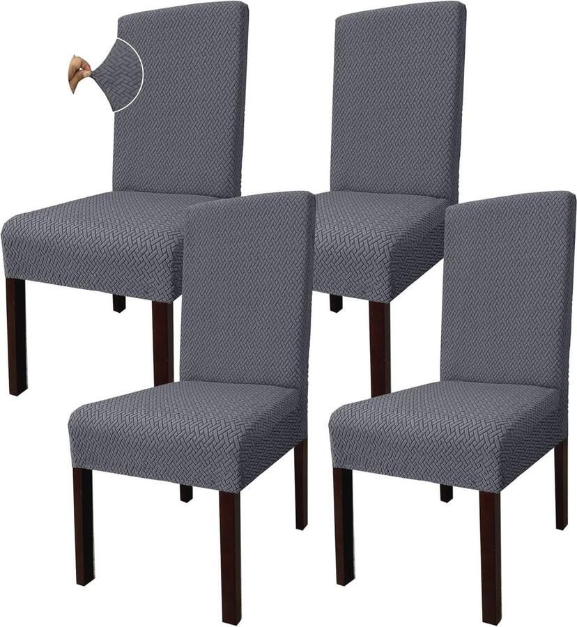 Rekbare Jacquard Stoelhoezen Set van 4 Grijs