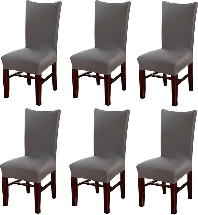 Rekbare stoelhoezen elastische moderne stoelhoezen wasbare afneembare eetkamerstoelhoezen voor thuis eetkamer moderne bruiloft boeket hotel restaurantdecoratie (grijs-6 stuks)