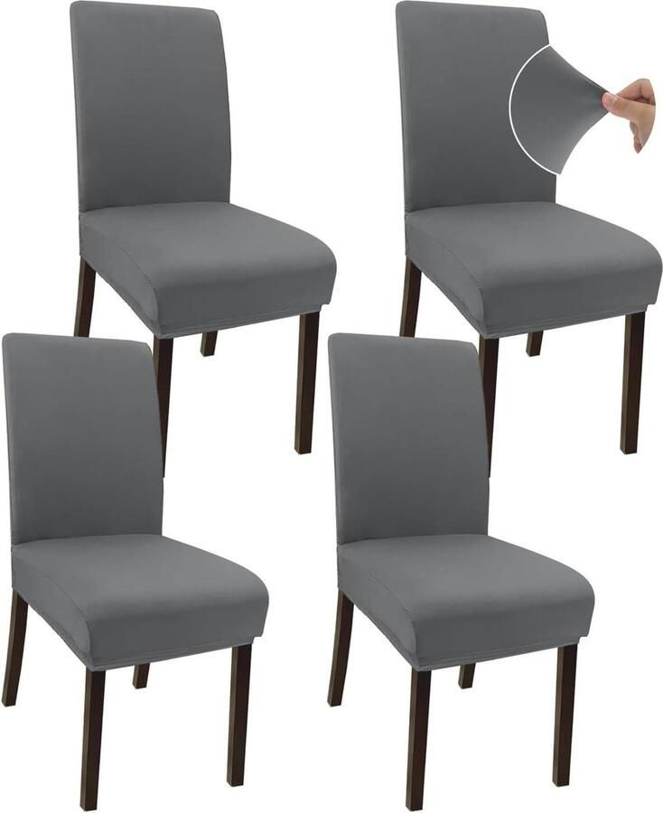 Rekbare stoelhoezen Set van 4 Wasbaar Stoelbescherming Lichtgrijs Eetkamerstoelen met hoge rug