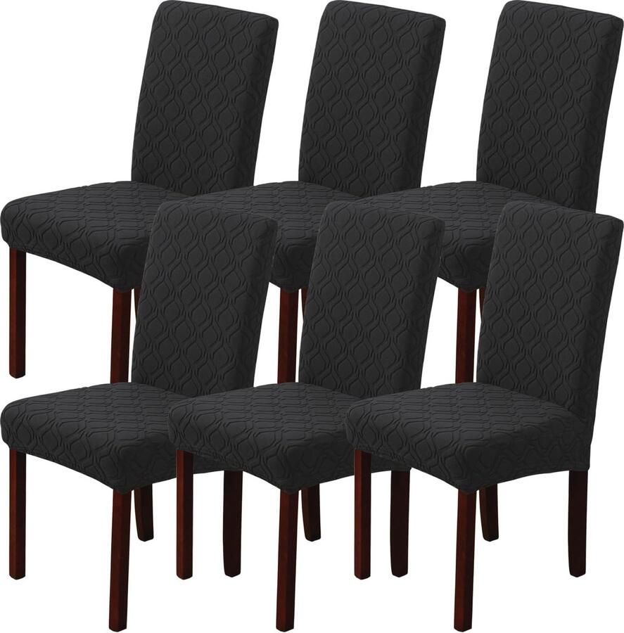 Rekbare Stoelhoezen Set van 6 Afneembaar Wasbaar Geschikt voor Eetkamer Keuken Hotel en Restaurant Zwart