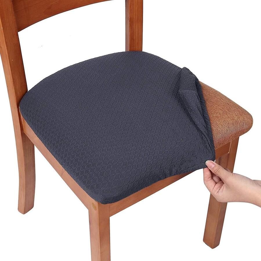 Rekbare Stoelhoezen voor Eetkamerstoelen Donkergrijs Jacquard 6 Stuks