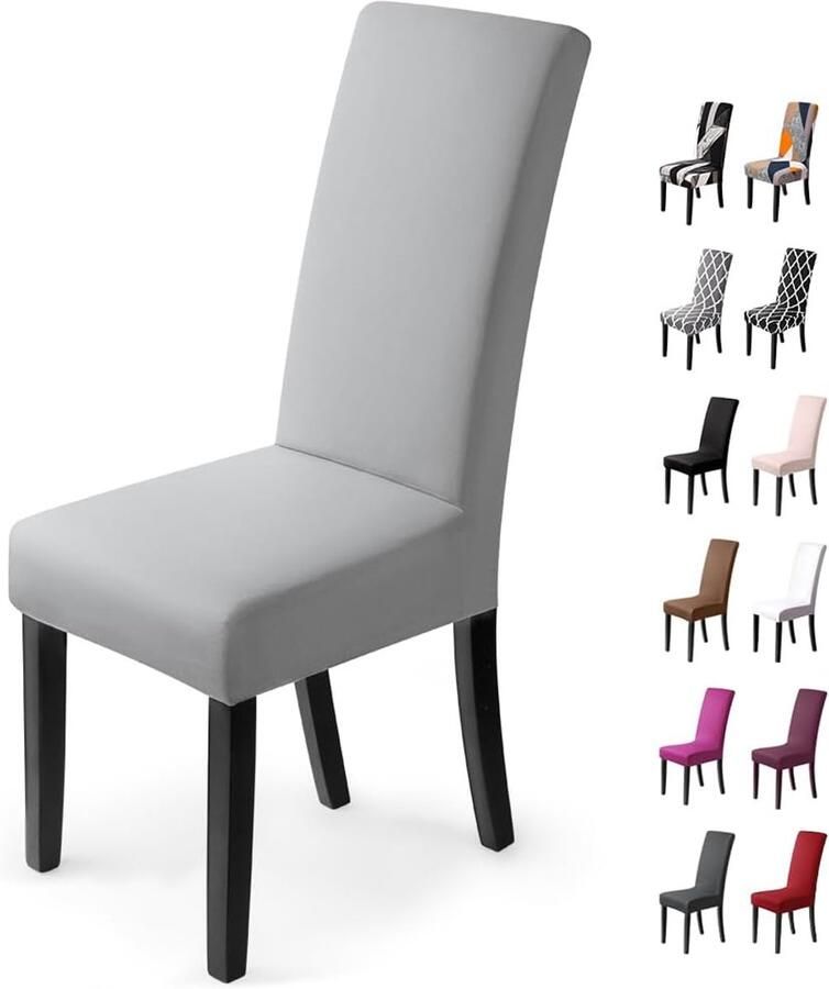 Rekbare Stoelhoezen voor Eetkamerstoelen Set van 4 Lichtgrijs Waterdichte en Wasbare Bescherming voor Stoelen