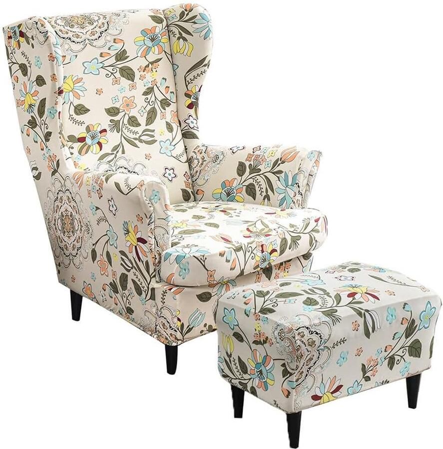 Rekbare Stoelhoezen voor Fauteuils en Poef 2-delig Wasbaar Ademend Slijtvast Meubelbeschermer voor Woonkamer Slaapkamer of Hotel
