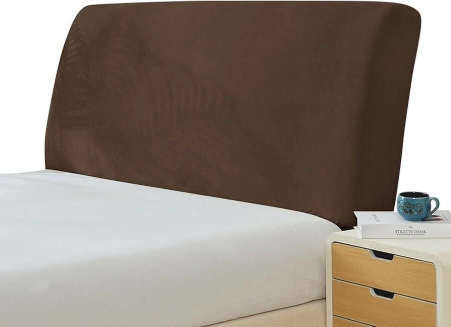Rekbare Velours Hoofdbordhoes voor Eenpersoonsbed Tweepersoonsbed en Kingsize Bed Decoratieve Stofbescherming (Bruin 120-140 cm)