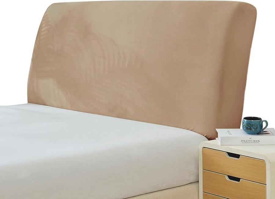 Rekbare Velours Hoofdbordhoes voor eenpersoonsbed tweepersoonsbed en kingsize bed Zandkleurig 180-200 cm