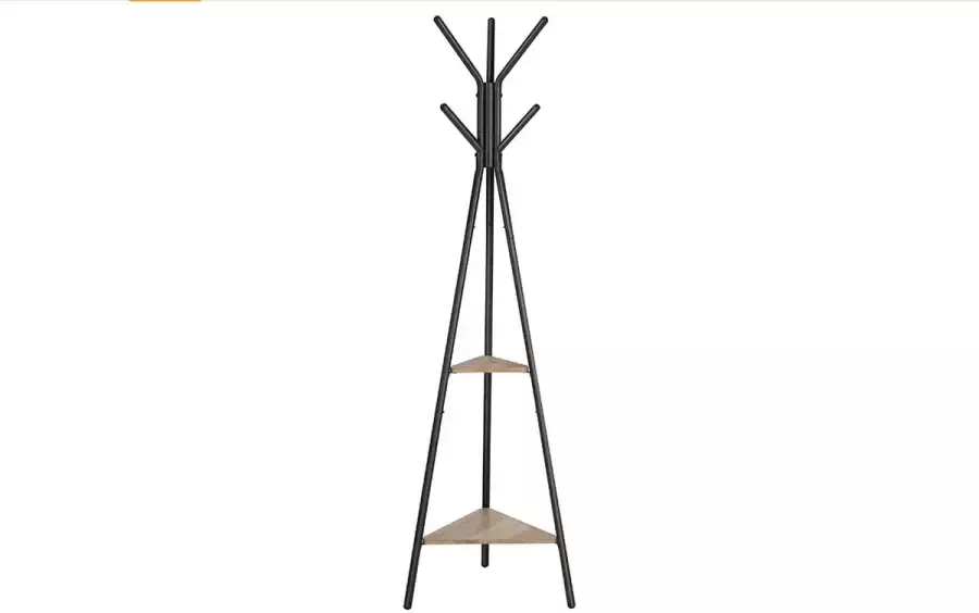 Rekstandaard kapstok halboom vrijstaand industriële stijl met 2 planken voor kleding hoed tas grijs en zwart RCR016B02