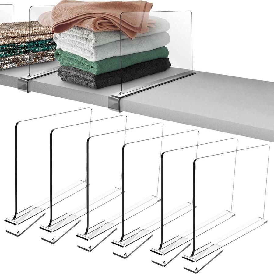 Rekverdelers 6 stuks transparante acryl plankverdelers multifunctionele plankverdeler verstelbaar opslag houten kast slaapkamer