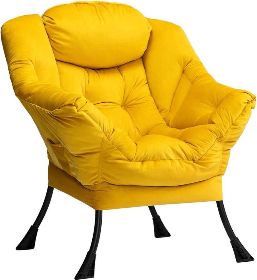 Relax Chair fauteuil met stalen frame Relax vrijetijdsbank Chaise Longue luie stoel Relax lounge stoel met armleuningen fluwelen stof geel