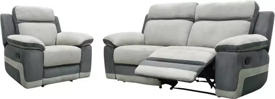 Vente-unique Relax driezitsbank + fauteuil van microvezel TALCA Licht grijs en antraciet L 200 cm x H 98 cm x D 96 cm - Foto 2