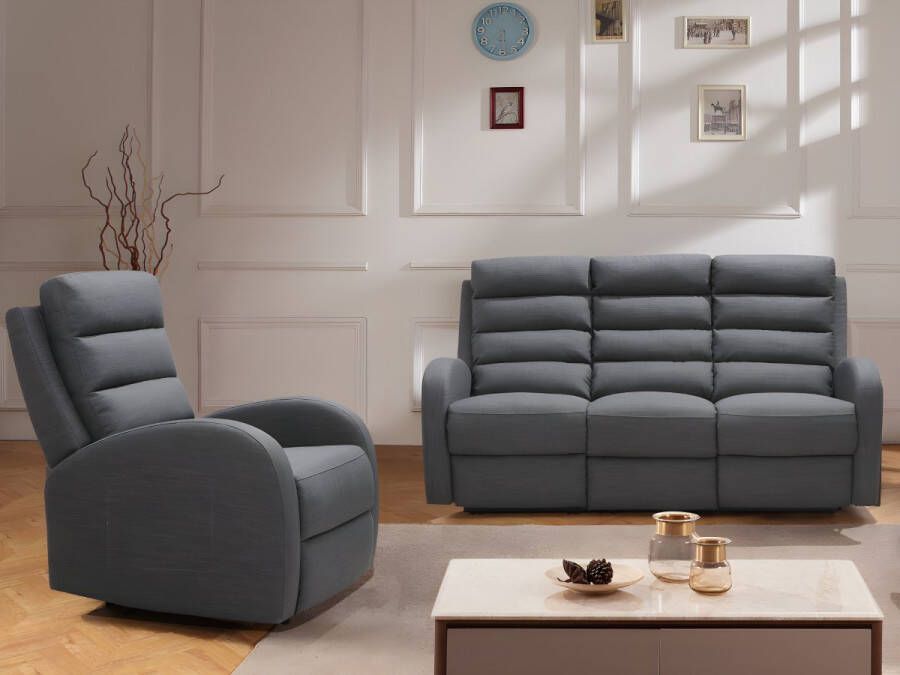 Relax driezitsbank + fauteuil van stof GIORGIA Grijs L 185 cm x H 106 cm x D 92 cm