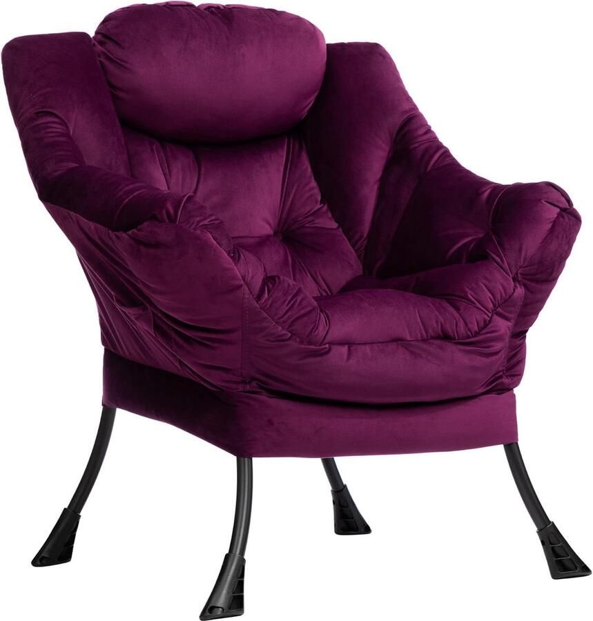 Relax Fauteuil Woonkamerstoel Slaapkamerstoel Loungestoel met armleuningen Leesstoel Accentstoel met stalen frame paars