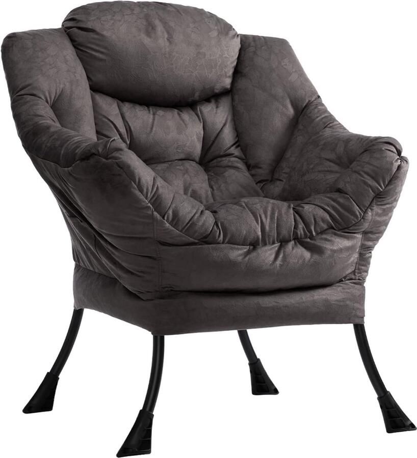 JGS Stoel met stalen frame Relaxfauteuil Vrijetijdsbank Chaise longue Luie stoel Relaxfauteuil met armleuningen Grijs Bruin