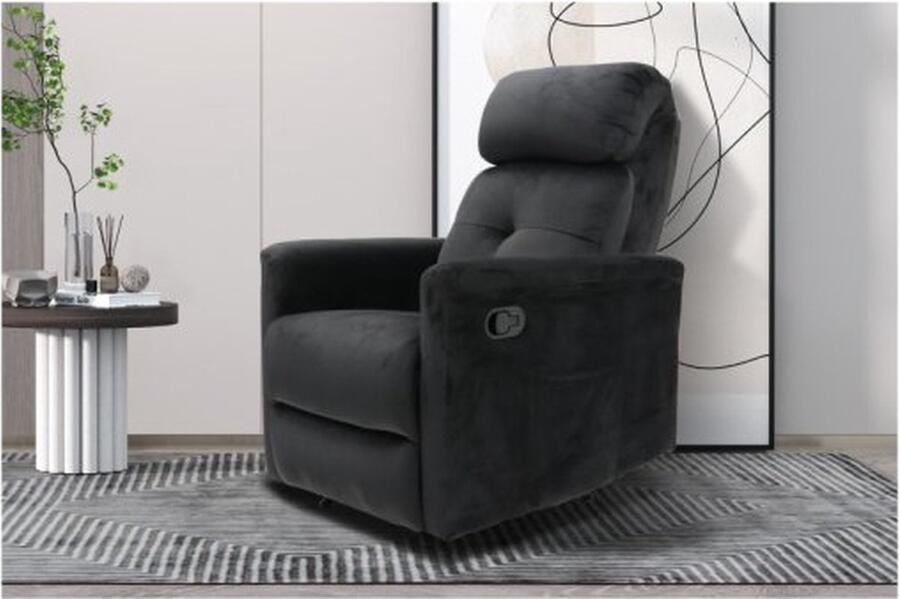 ZAZA Home Relax Fauteuil 'Wuhan' manueel verstelbaar Elephant Zwart Poten metaal en bekleding PU Max. 110 kg