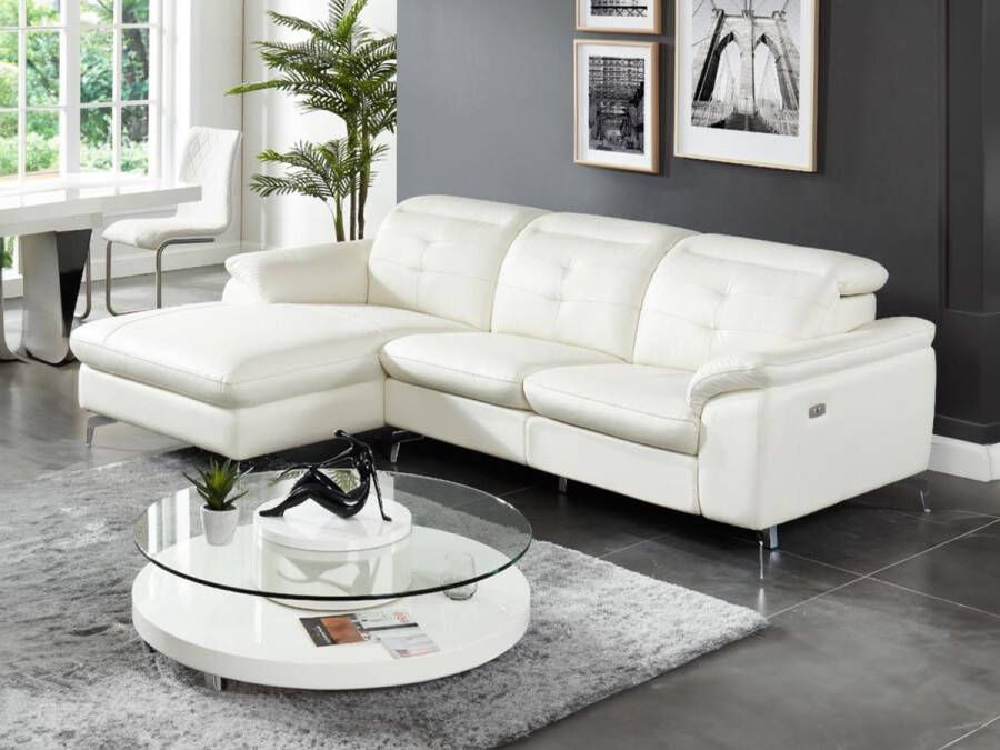 Vente-unique Relax hoekbank elektrisch van buffelleer LISMORE Wit Hoek links L 250 cm x H 98 cm x D 170 cm - Foto 3