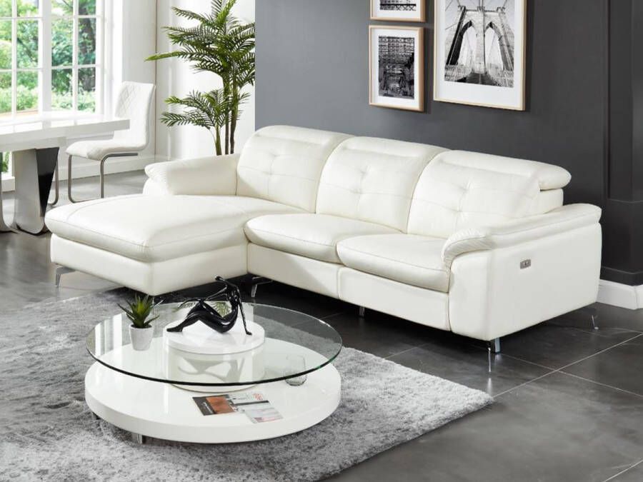 Relax hoekbank elektrisch van buffelleer LISMORE Wit Hoek links L 250 cm x H 98 cm x D 170 cm