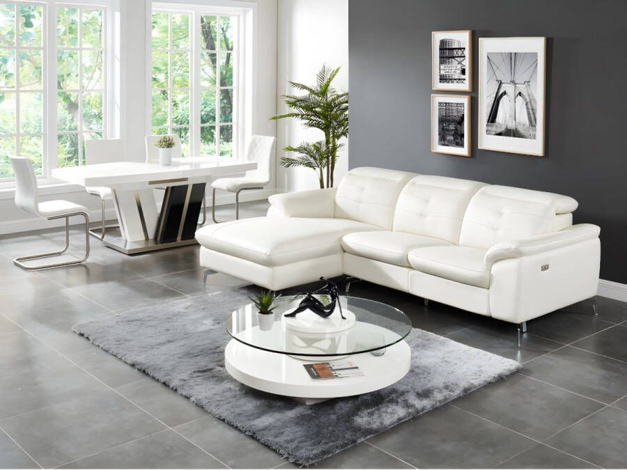 Vente-unique Relax hoekbank elektrisch van buffelleer LISMORE Wit Hoek links L 250 cm x H 98 cm x D 170 cm